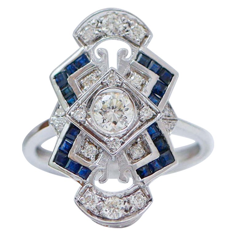 Saphire, Diamanten, Ring aus Weißgold.