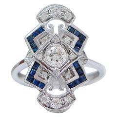Sapphires, Diamonds, White Gold Ring.