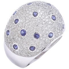 Vintage 2, 45 carat Sapphires 2, 36 carat Diamonds 18 kt White Gold Ring