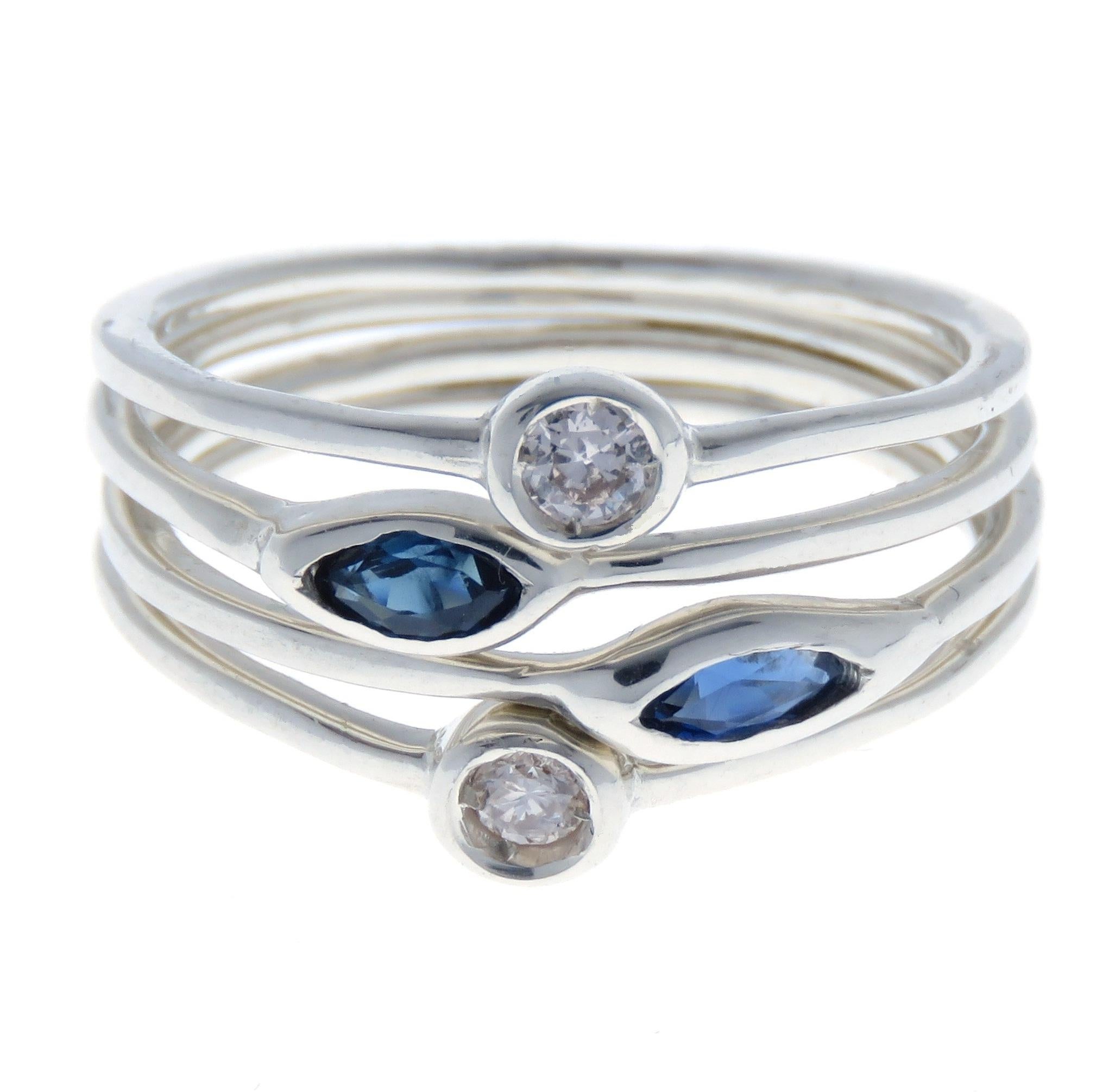 Contemporary Sapphires Diamonds White Gold Ring Handcrafted in Italy by Botta Gioielli For Sale