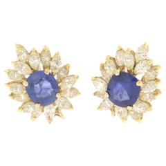 Sapphires Diamonds Yellow Gold 18 Karat Stud Earrings