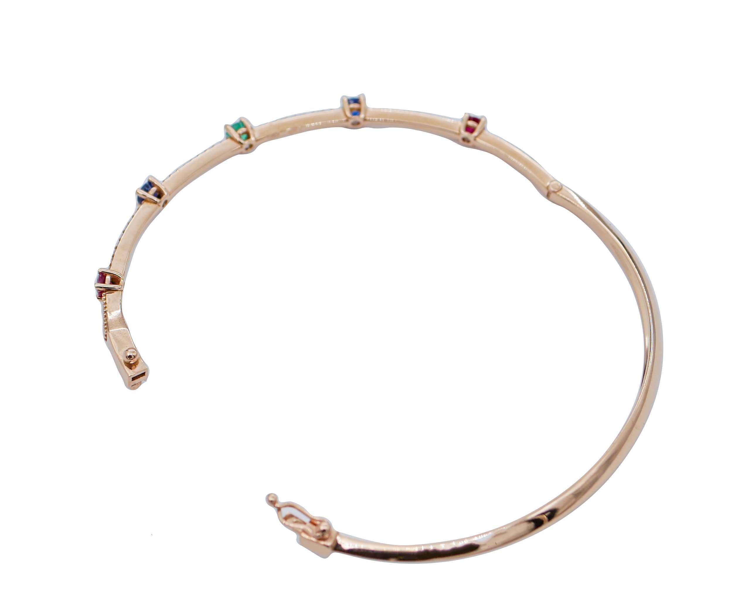 Sapphires, Emeralds, Rubies, Diamonds, 18 Karat Rose Gold Modern Bracelet In New Condition For Sale In Marcianise, Marcianise (CE)