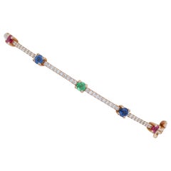 Bracelet moderne en or rose 18 carats, saphirs, émeraudes, rubis, diamants