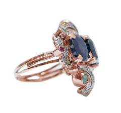 Sapphires, Emeralds, Rubies, Diamonds, Rose Gold and Silver Ring.
