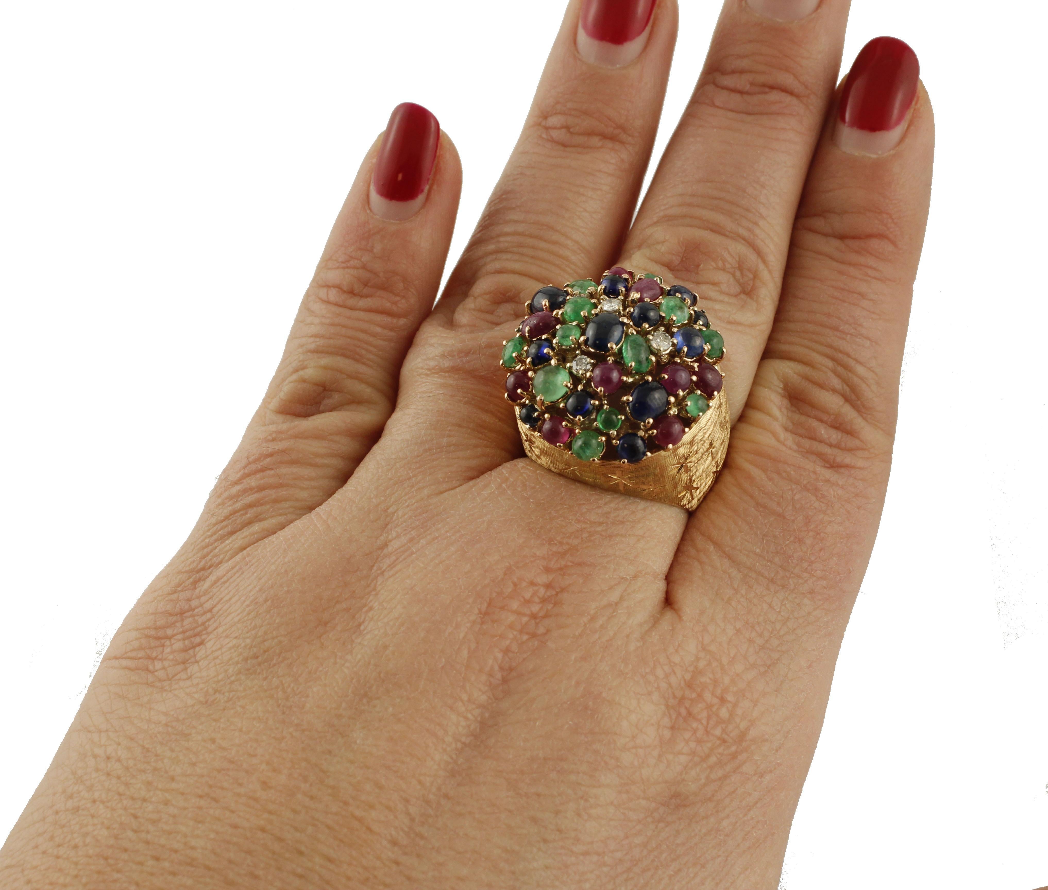 Women's Sapphires Emeralds Rubies Diamonds Rose Gold Cocktail Ring