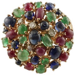Sapphires Emeralds Rubies Diamonds Rose Gold Cocktail Ring