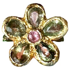 Sapphires Flower Cocktail Ring in Gold Handmade and one of a kind in stock