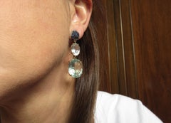 Zafiros Roca Cristal Fluorita Rosa Pendientes de Oro de 18 Kilates Artesanales en Italia