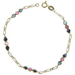Sapphires Rubies 18 Karat Yellow Gold Bracelet Handcrafted in Italy