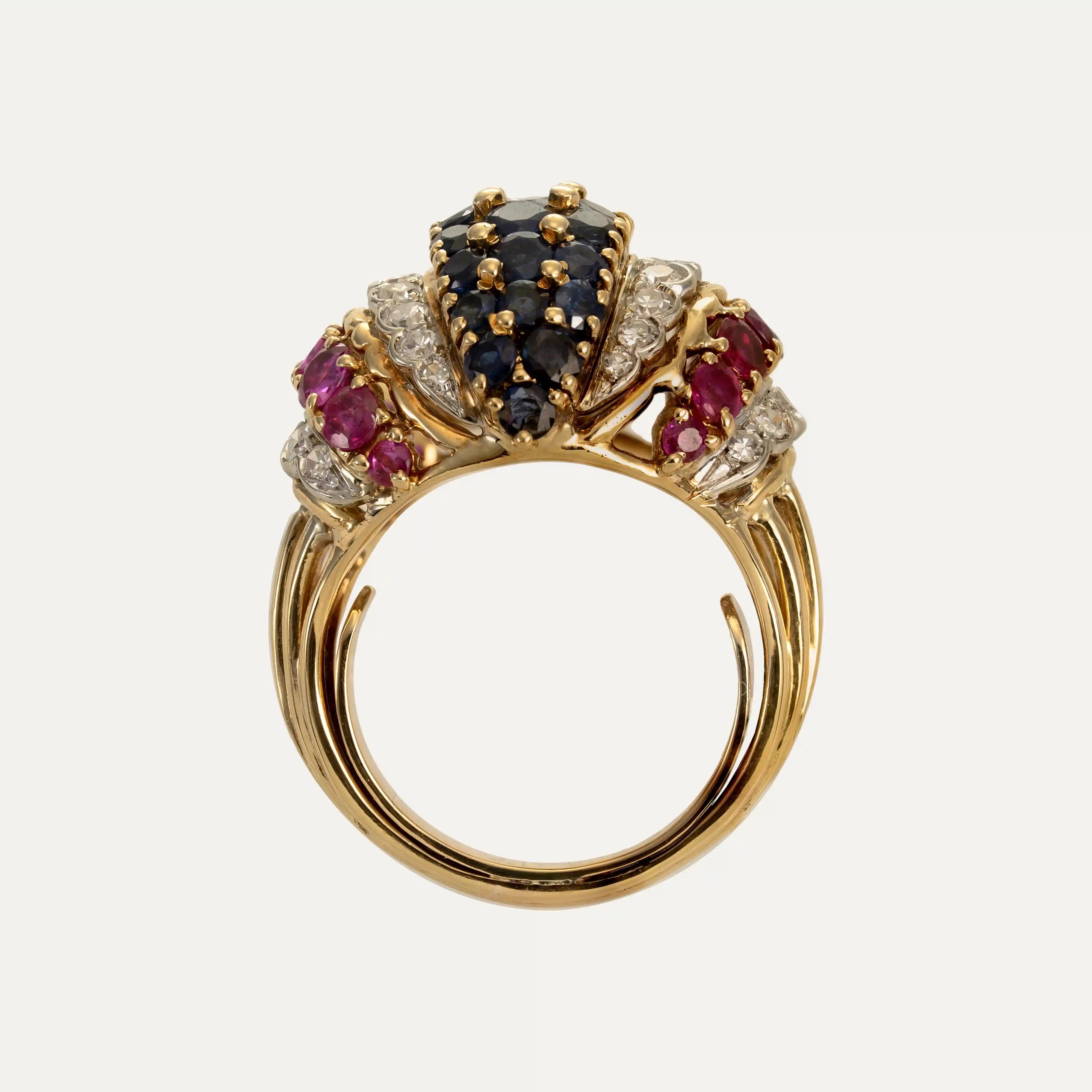 Retro Gold Ring with Sapphires, Rubies and Diamonds 1