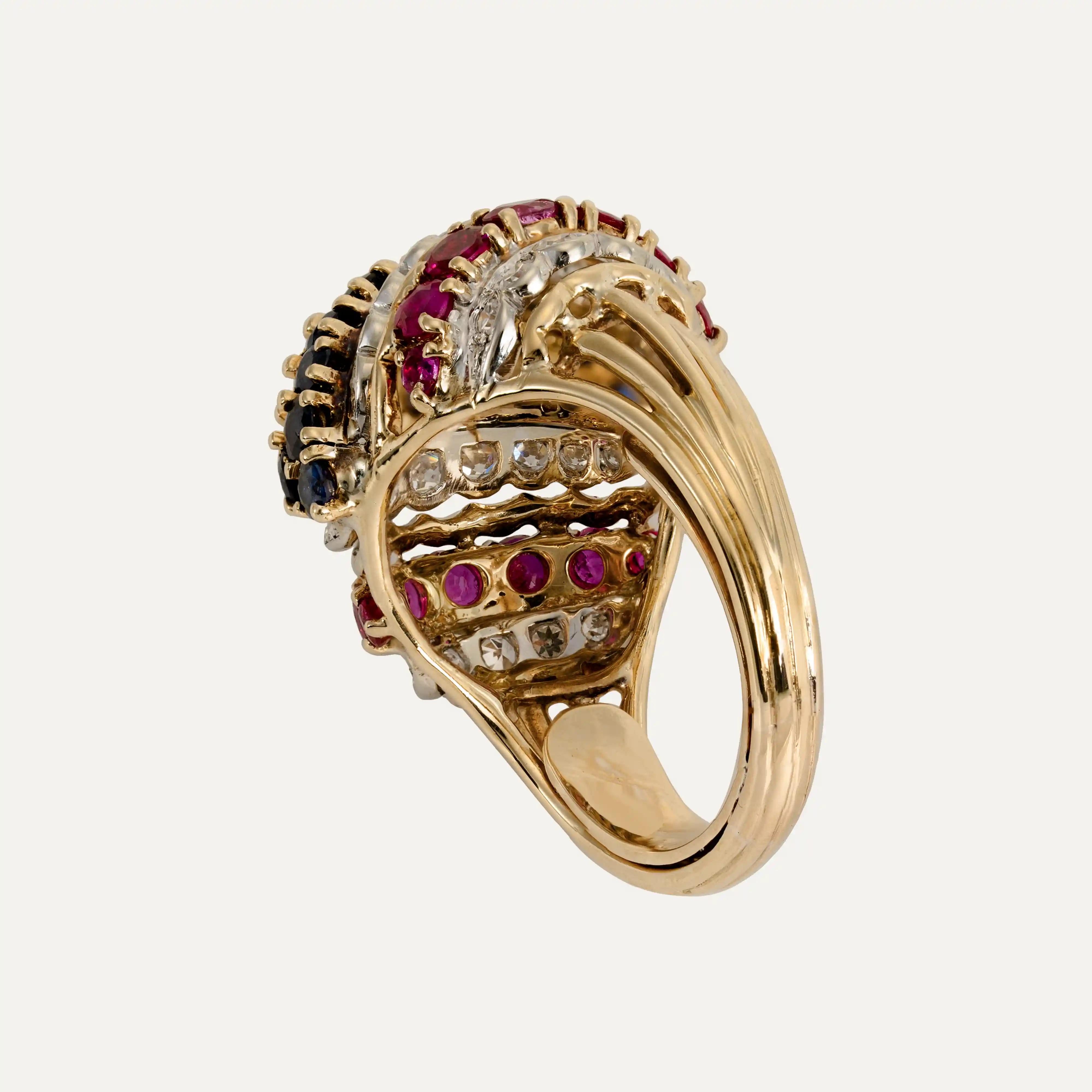Retro Gold Ring with Sapphires, Rubies and Diamonds 2