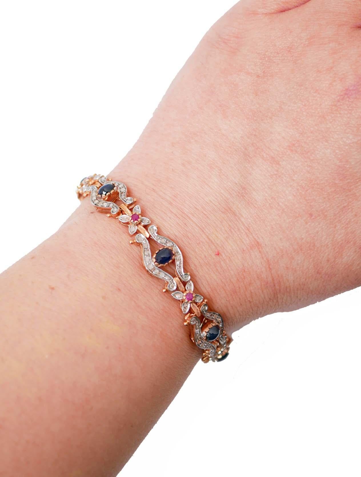 Armband aus Roségold und Silber mit Saphiren, Rubinen, Diamanten und Silber. im Zustand „Gut“ im Angebot in Marcianise, Marcianise (CE)