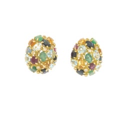 Ohrstecker aus 18 Karat Gelbgold mit Saphiren, Rubinen, Smaragden und Aquamarinen