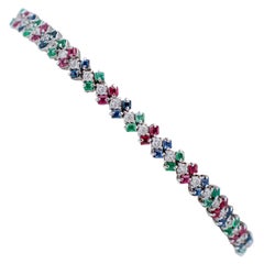 Sapphires, Rubies, Emeralds, Diamonds, 14 Karat White Gold Bracelet