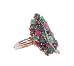 Sapphires, Rubies, Emeralds, Diamonds, Rose Gold and Silver Ring.