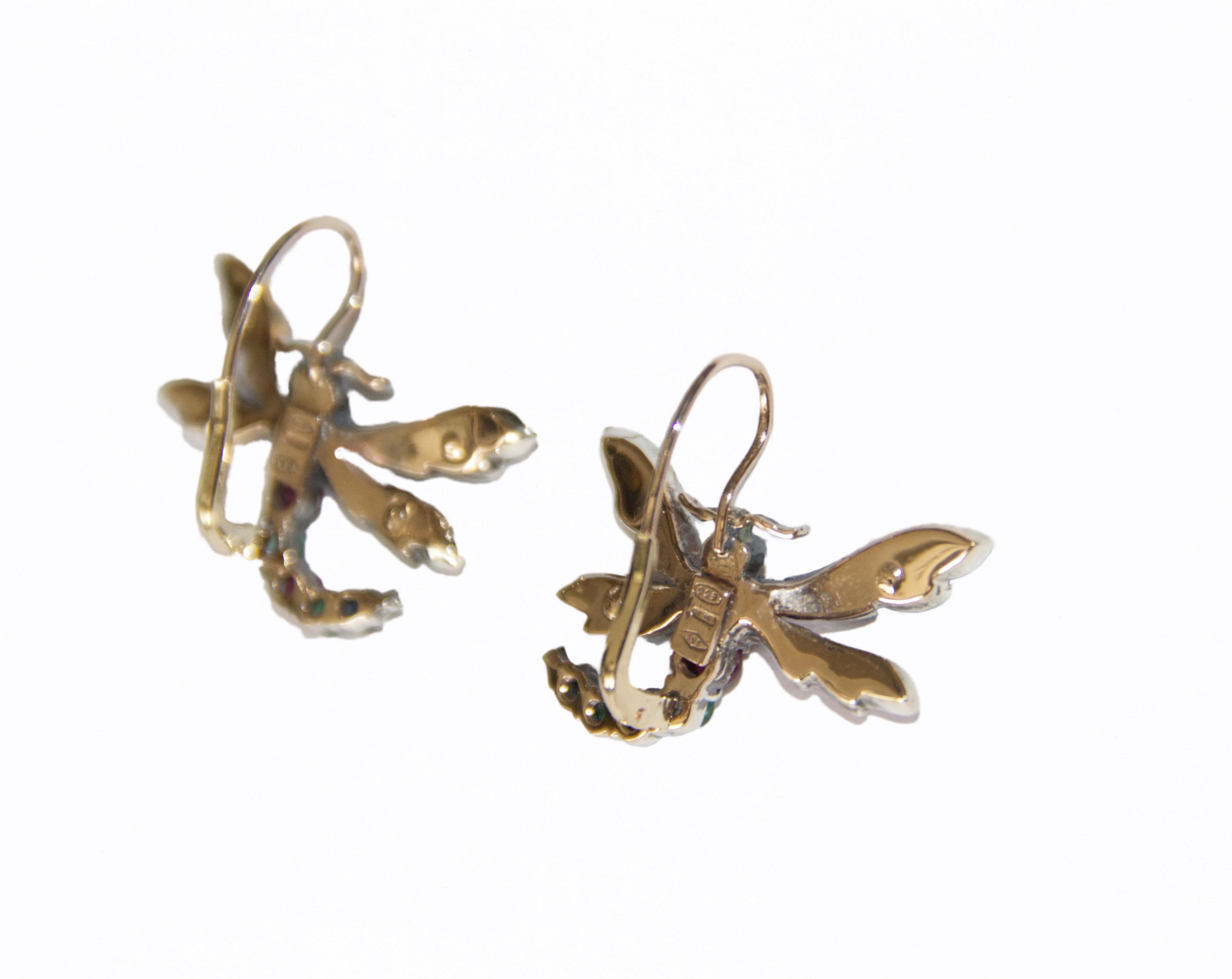 Sapphires Rubies Emeralds Yellow Gold 14 Karat Drop Earrings For Sale 2