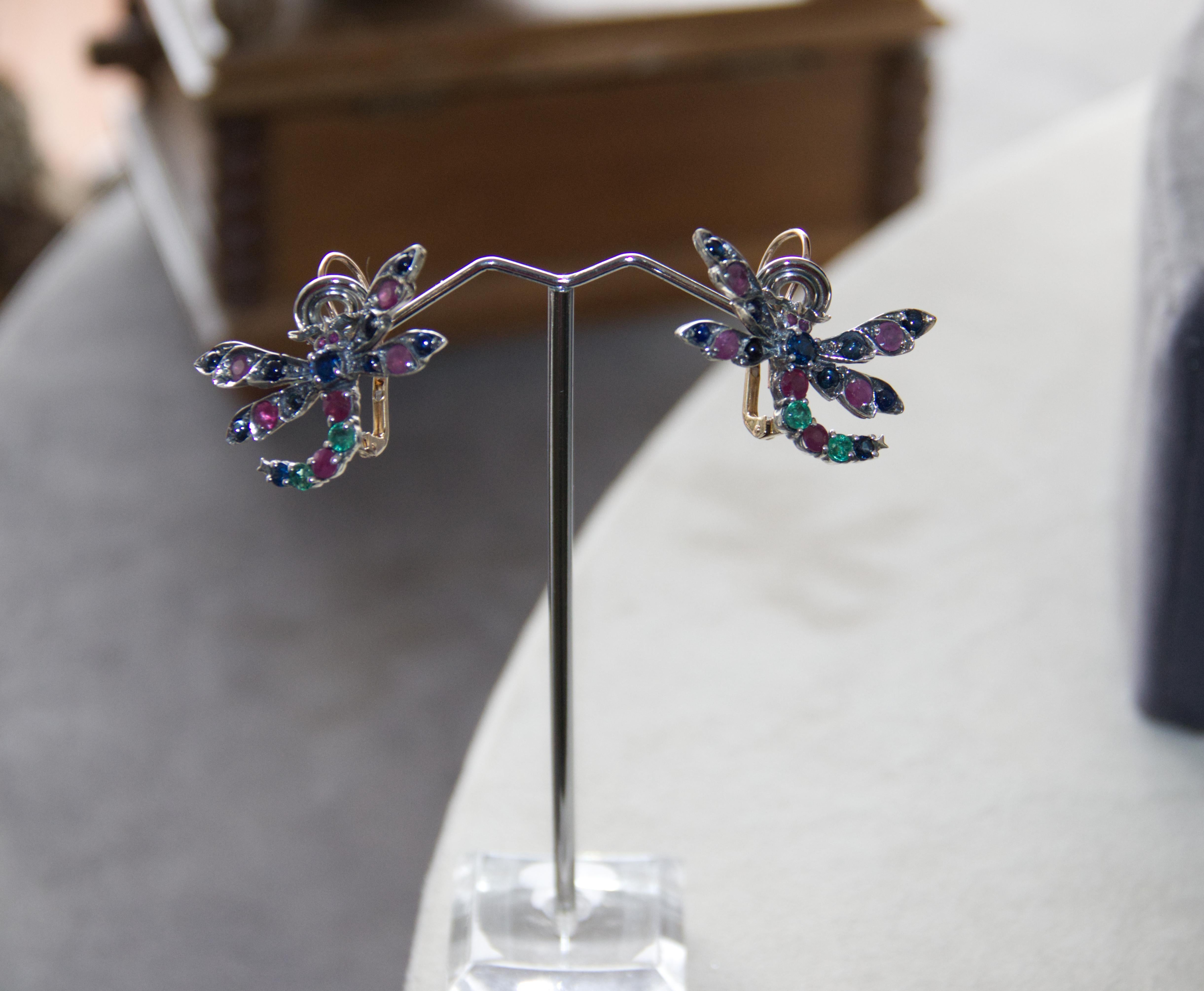 Sapphires Rubies Emeralds Yellow Gold 14 Karat Drop Earrings For Sale 3