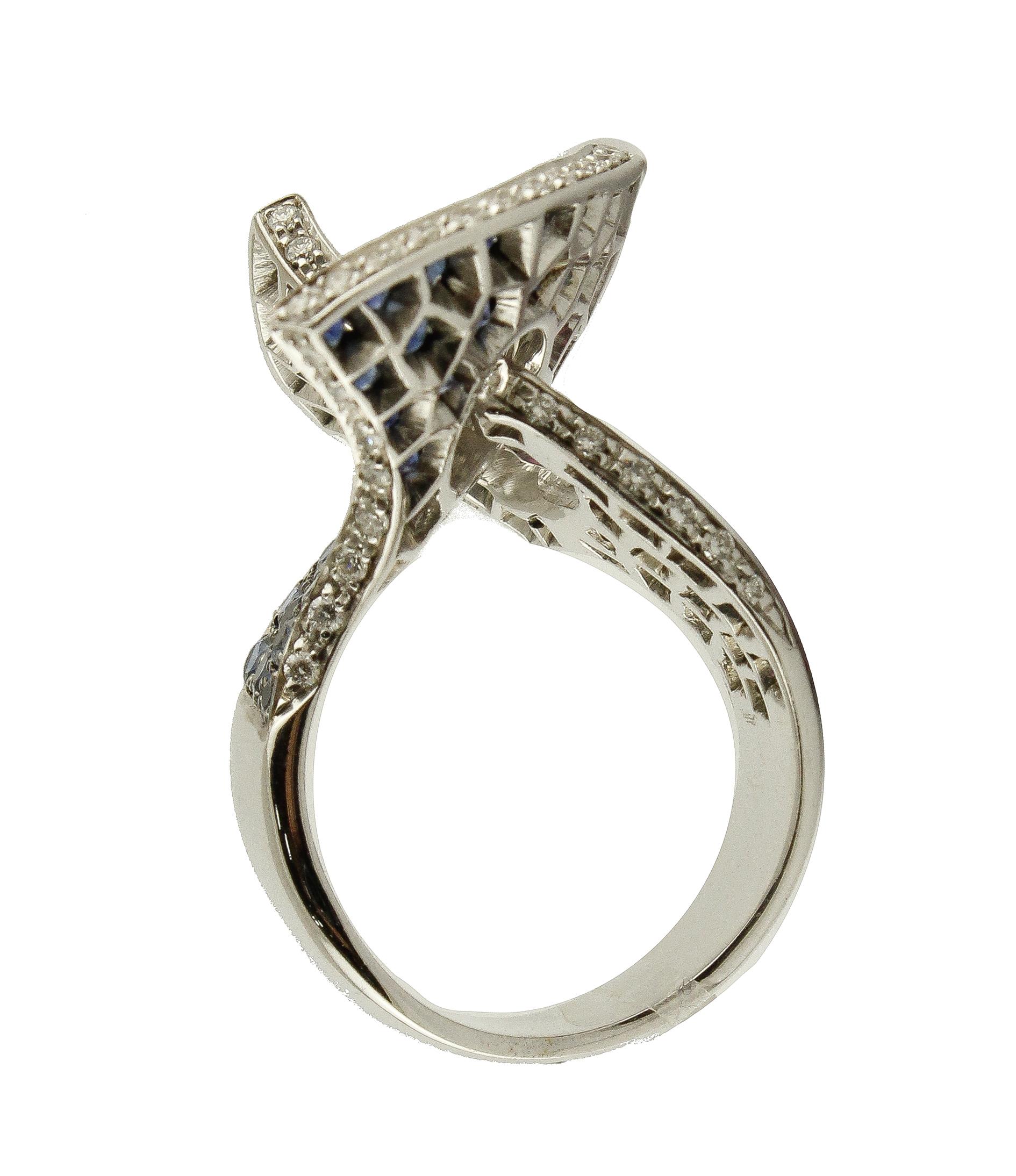 Saphire Rubine Diamanten Weißgold Ring (Brillantschliff) im Angebot