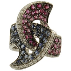 Sapphires Rubyes Diamonds White Gold Ring