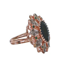 Sapphires, Spinel, Diamonds, Rose Gold and Silver Ring.