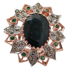 Sapphires, Spinel, Diamonds, Rose Gold and Silver Ring.