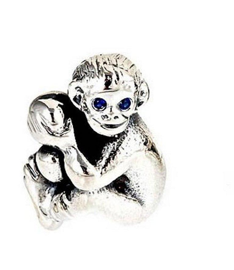 Sapphires Sterling Silver Seated Monkey Baby Cufflinks by John Landrum Bryant In New Condition For Sale In New York, NY