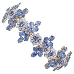 Armband aus 18 Karat Weiß- und Roségold mit Saphiren, Tansanit, Diamanten