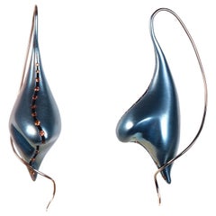 Orange Sapphires Blue Titanium Earrings One of the Kind