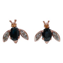 Sapphires, Topaz, Diamonds, Rose Gold and Silver Fly Earrings.