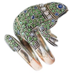 Sapphires, Tsavorite, Diamonds, Rose Gold and Silver Chameleon Ring.