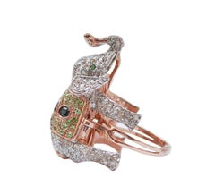 Sapphires, Tsavorite, Ruby, Diamonds, Rose Gold and Silver Elephant Ring.
