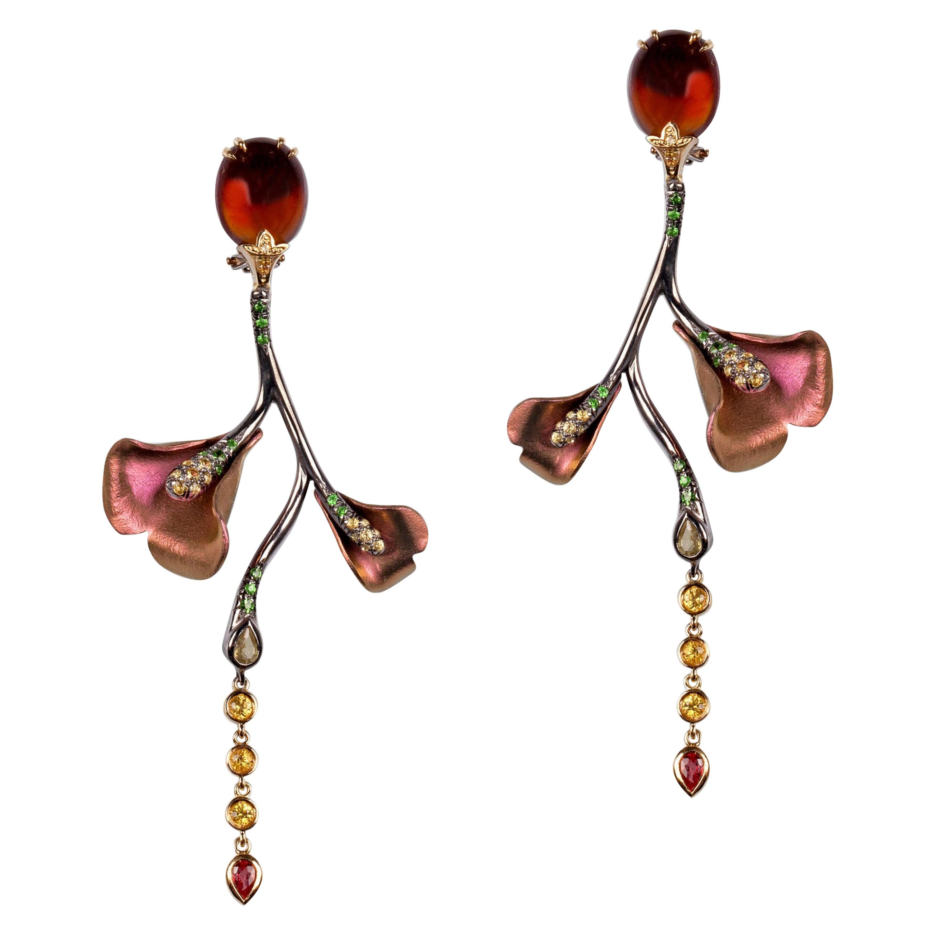 Sapphires Tsavorites Red Garnets 18 Karat Gold  Silver Pink Titanium Earrings For Sale