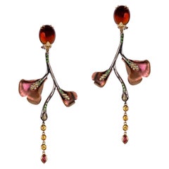 Sapphires Tsavorites Red Garnets 18 Karat Gold  Silver Pink Titanium Earrings