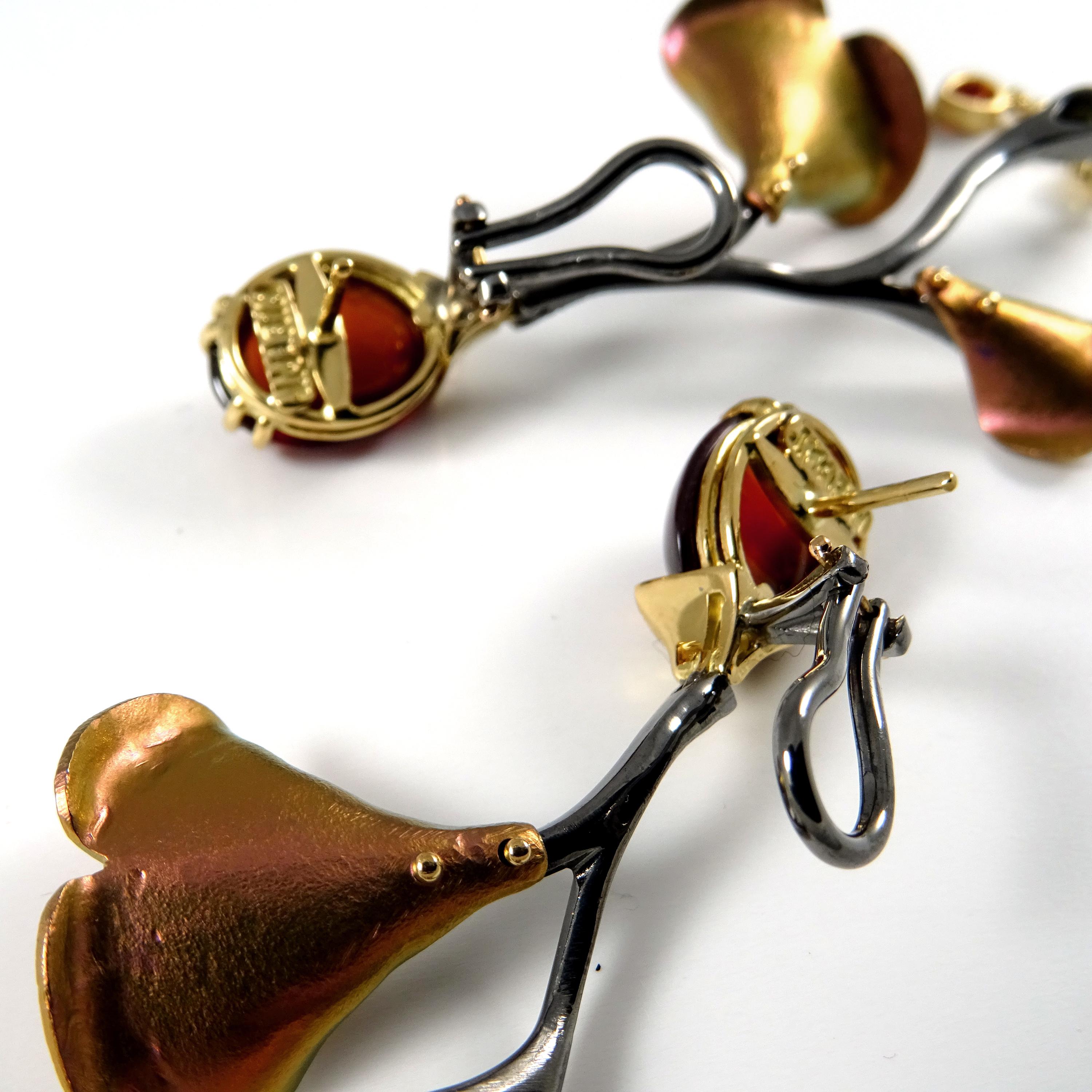 Sapphires Tsavorites Red Garnets 18 Karat Gold  Silver Pink Titanium Earrings For Sale 4