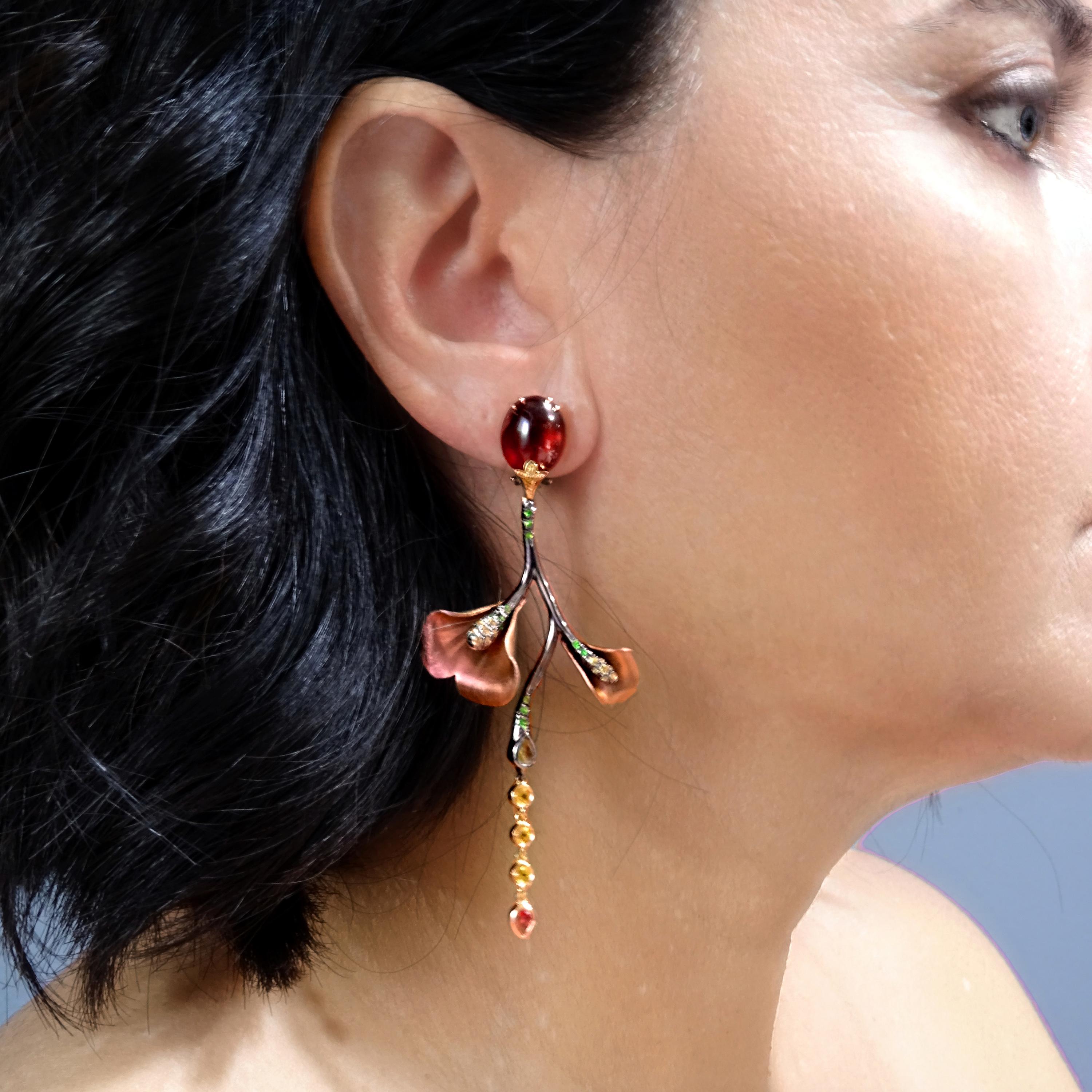 Brilliant Cut Sapphires Tsavorites Red Garnets 18 Karat Gold  Silver Pink Titanium Earrings For Sale