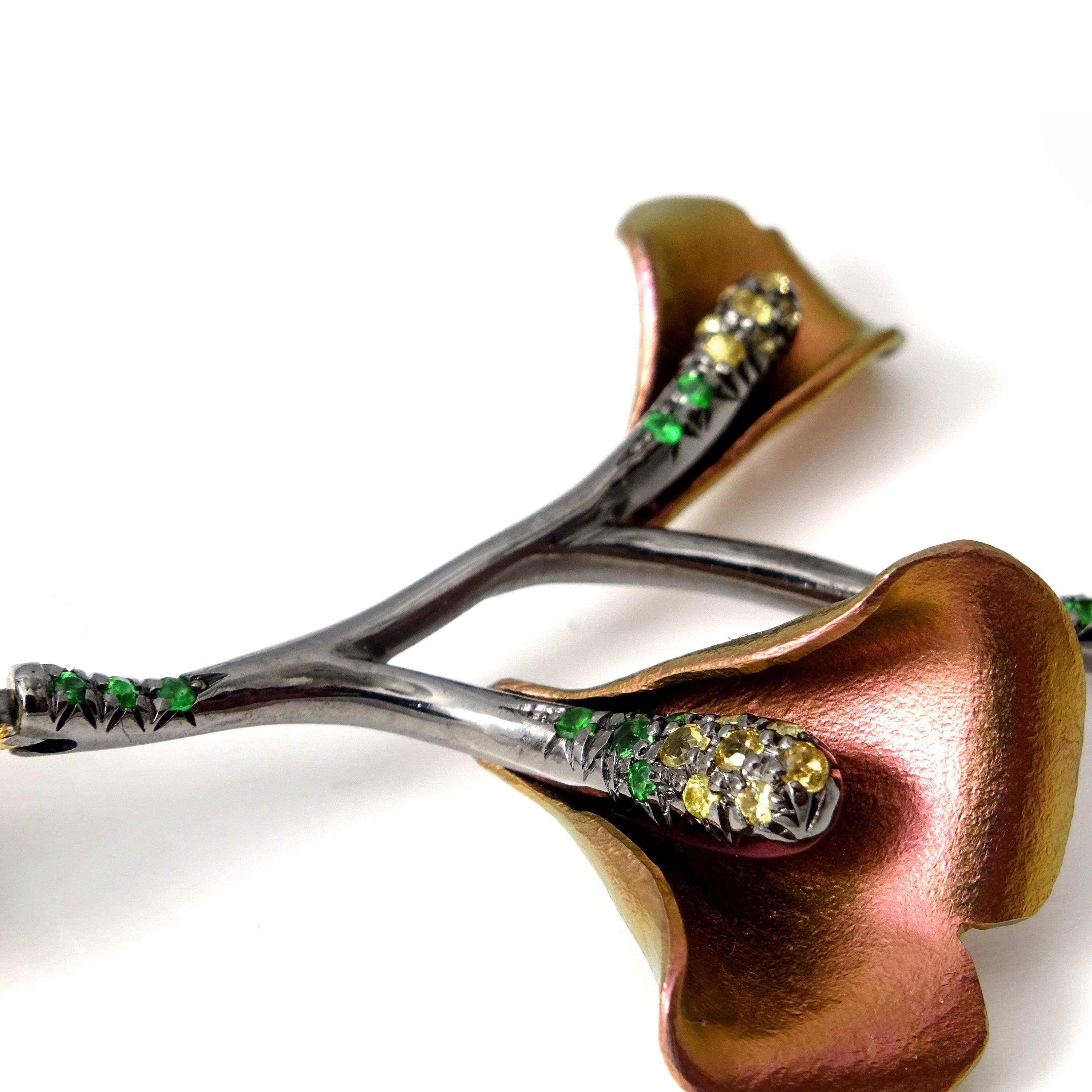 Sapphires Tsavorites Red Garnets 18 Karat Gold  Silver Pink Titanium Earrings For Sale 1