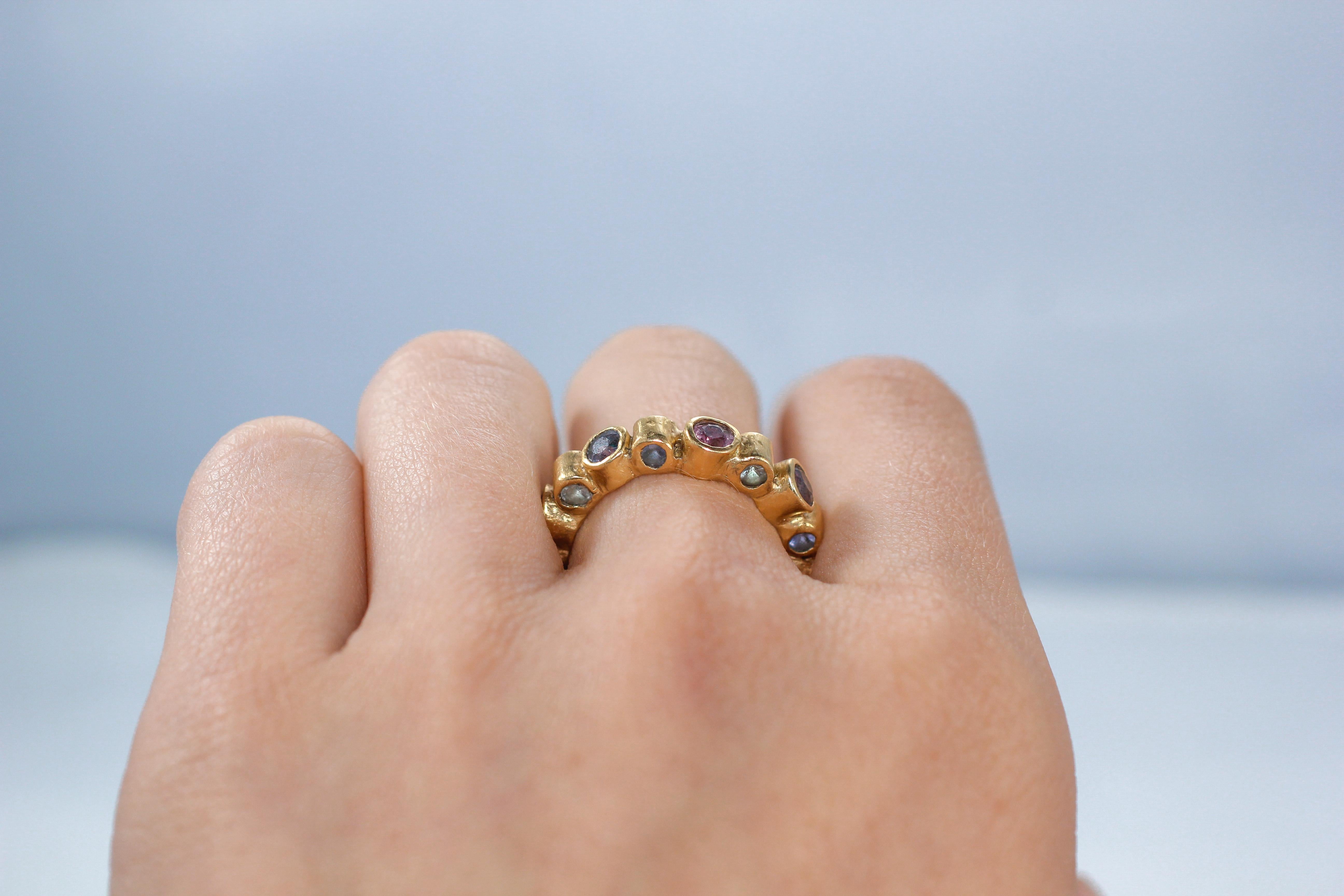 Sapphires Tsavorites Tanzanites 18K Solid Gold Fashion or Bridal Handmade Ring For Sale 5