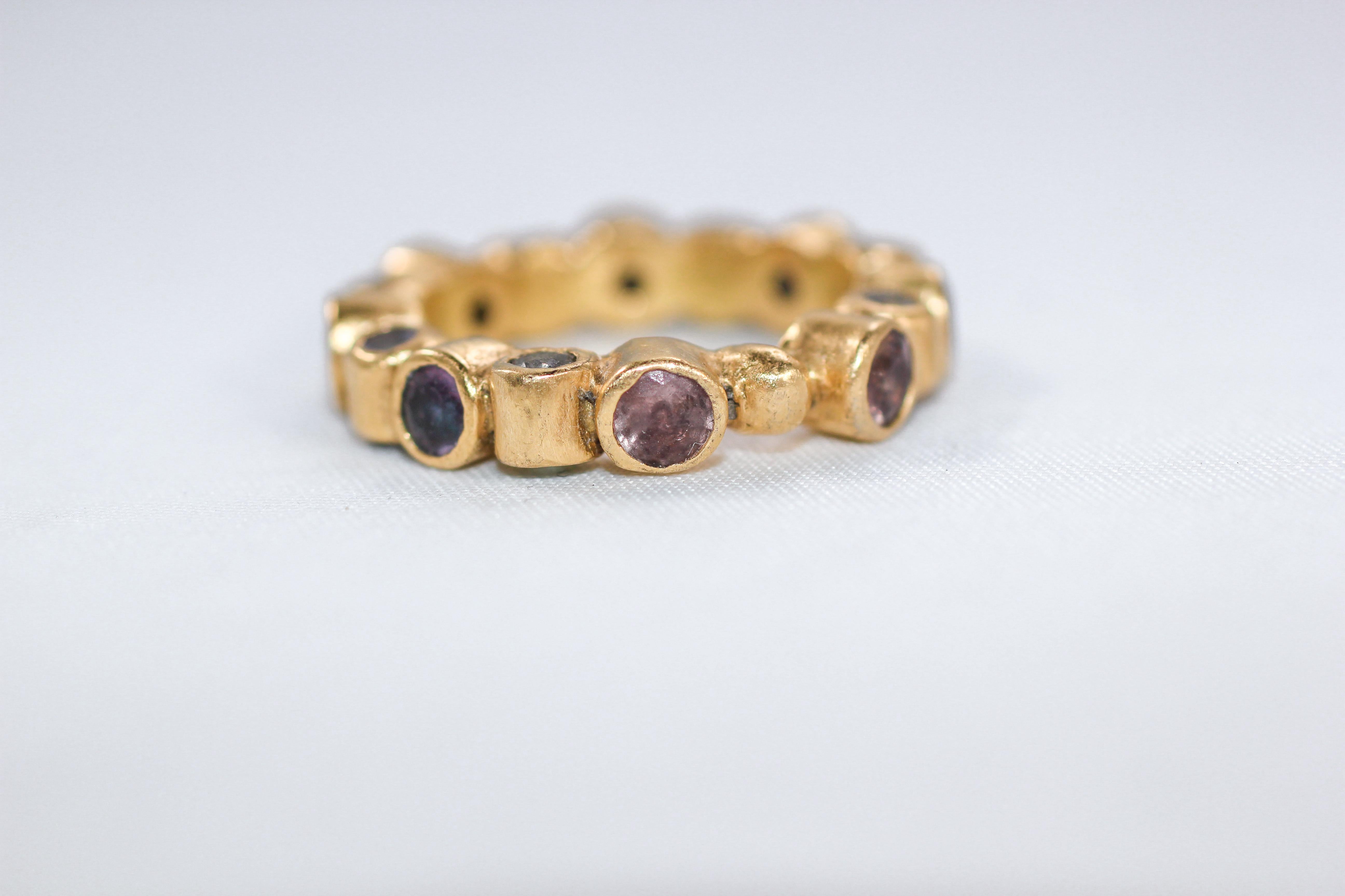 Sapphires Tsavorites Tanzanites 18K Solid Gold Fashion or Bridal Handmade Ring For Sale 1