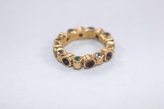 Sapphires Tsavorites Tanzanites 18K Gold Wedding or Designer Cocktail Ring
