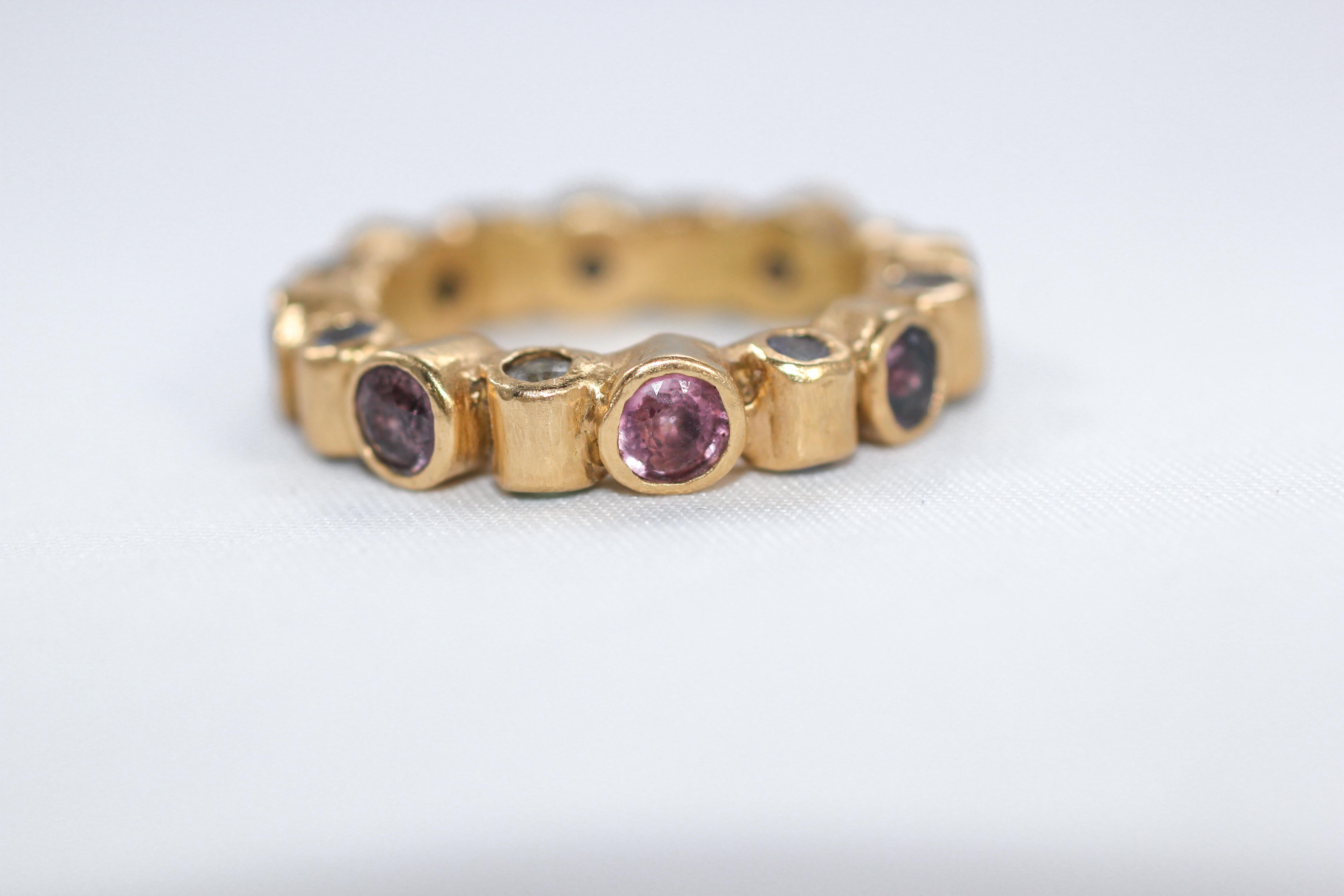 Modern Sapphires Tsavorites Tanzanites 18K Gold Wedding or Designer Cocktail Ring  For Sale