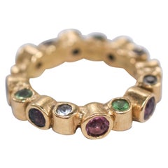 Used Sapphires Tsavorites Tanzanites 18K Gold Wedding or Designer Cocktail Ring 