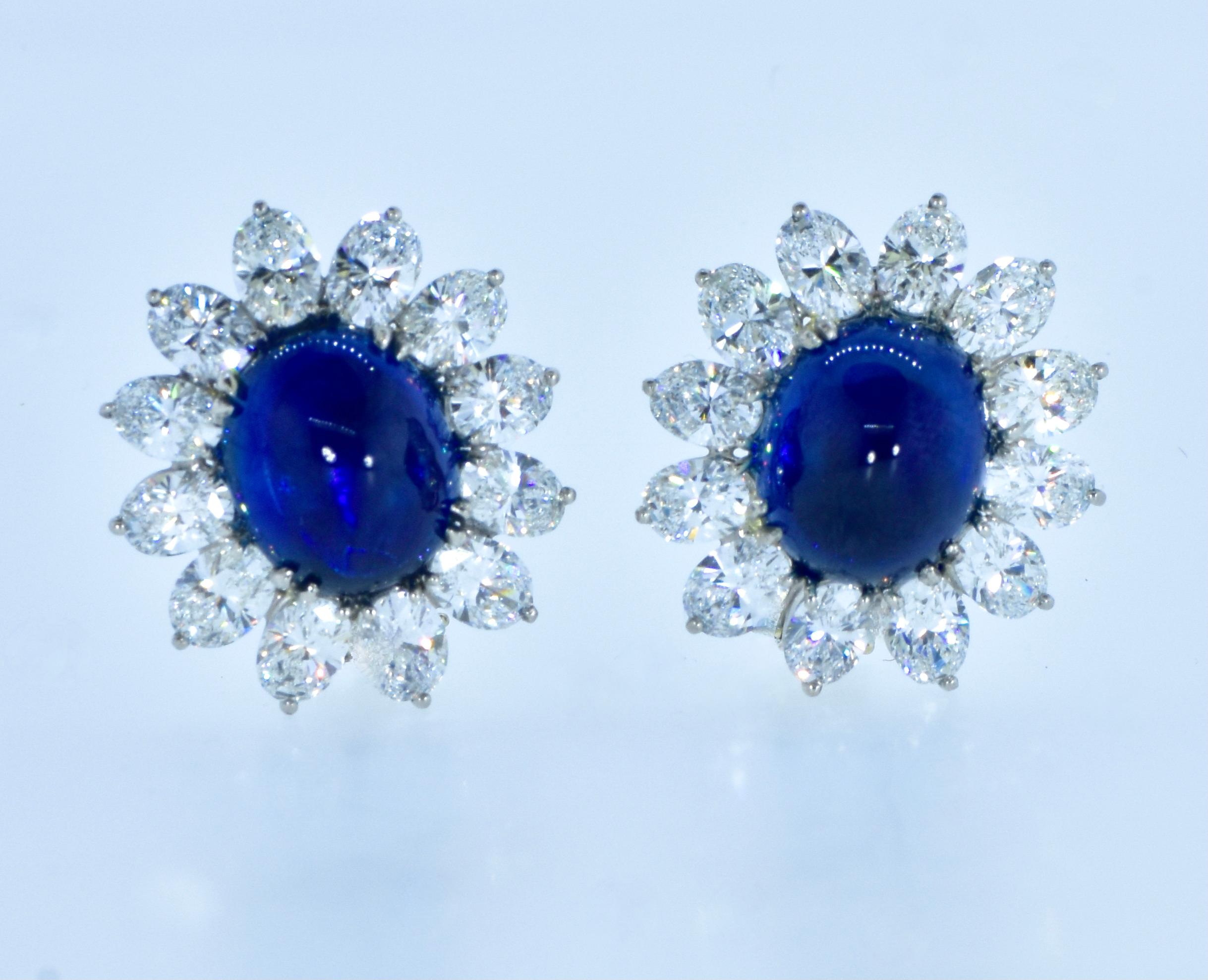 Brilliant Cut Sapphires, weighing 16.77cts., are accented with Fine  Diamond in 18K Earrings For Sale