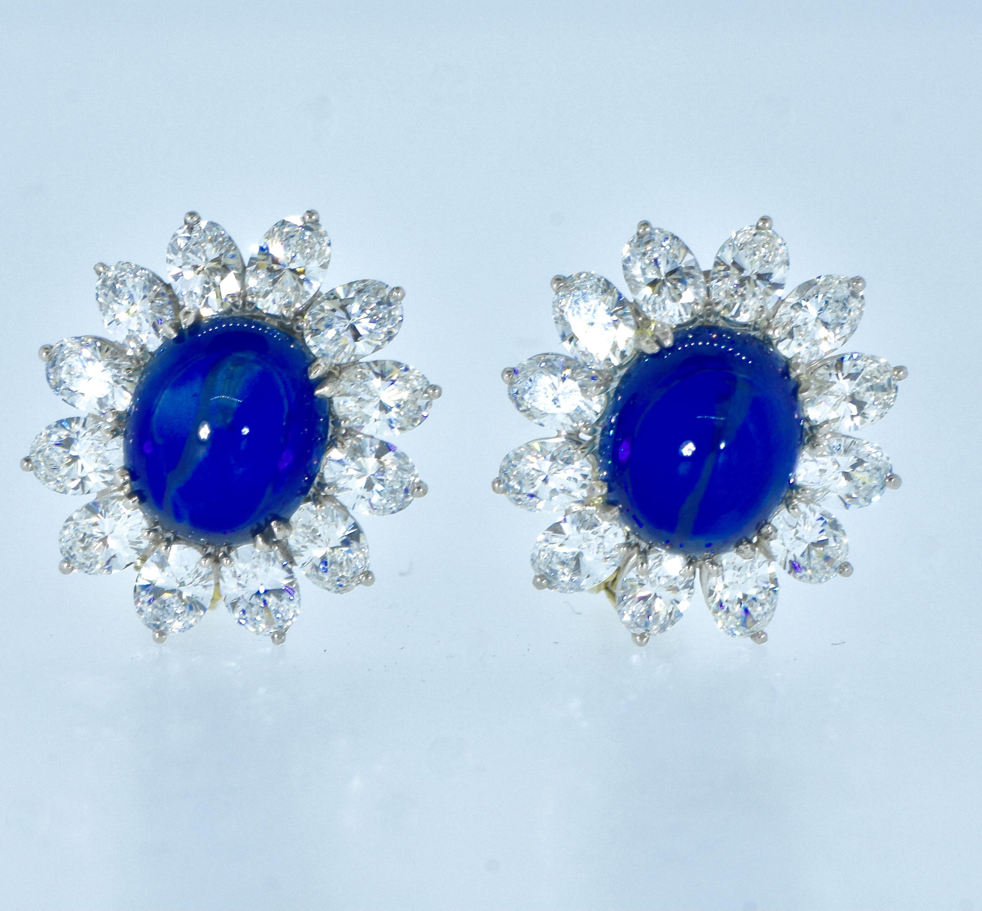 Women's or Men's Sapphires, weighing 16.77cts., are accented with Fine  Diamond in 18K Earrings For Sale