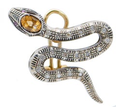 Sapphires, Diamonds, 18 Karat Rose Gold and Silver Snake Earrings