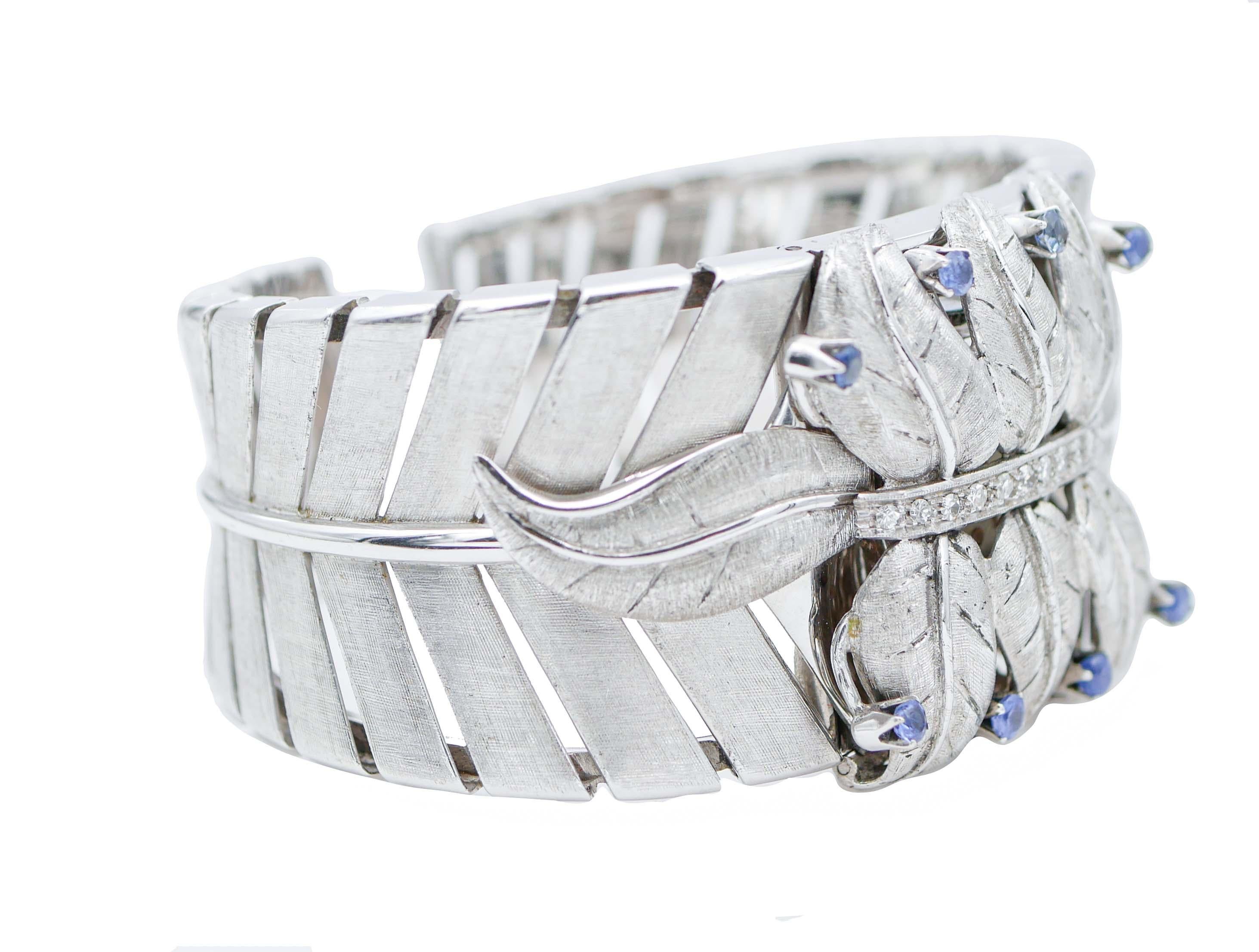 Retro Sapphires, Diamonds, 18 Karat White Gold Retrò Bracelet For Sale