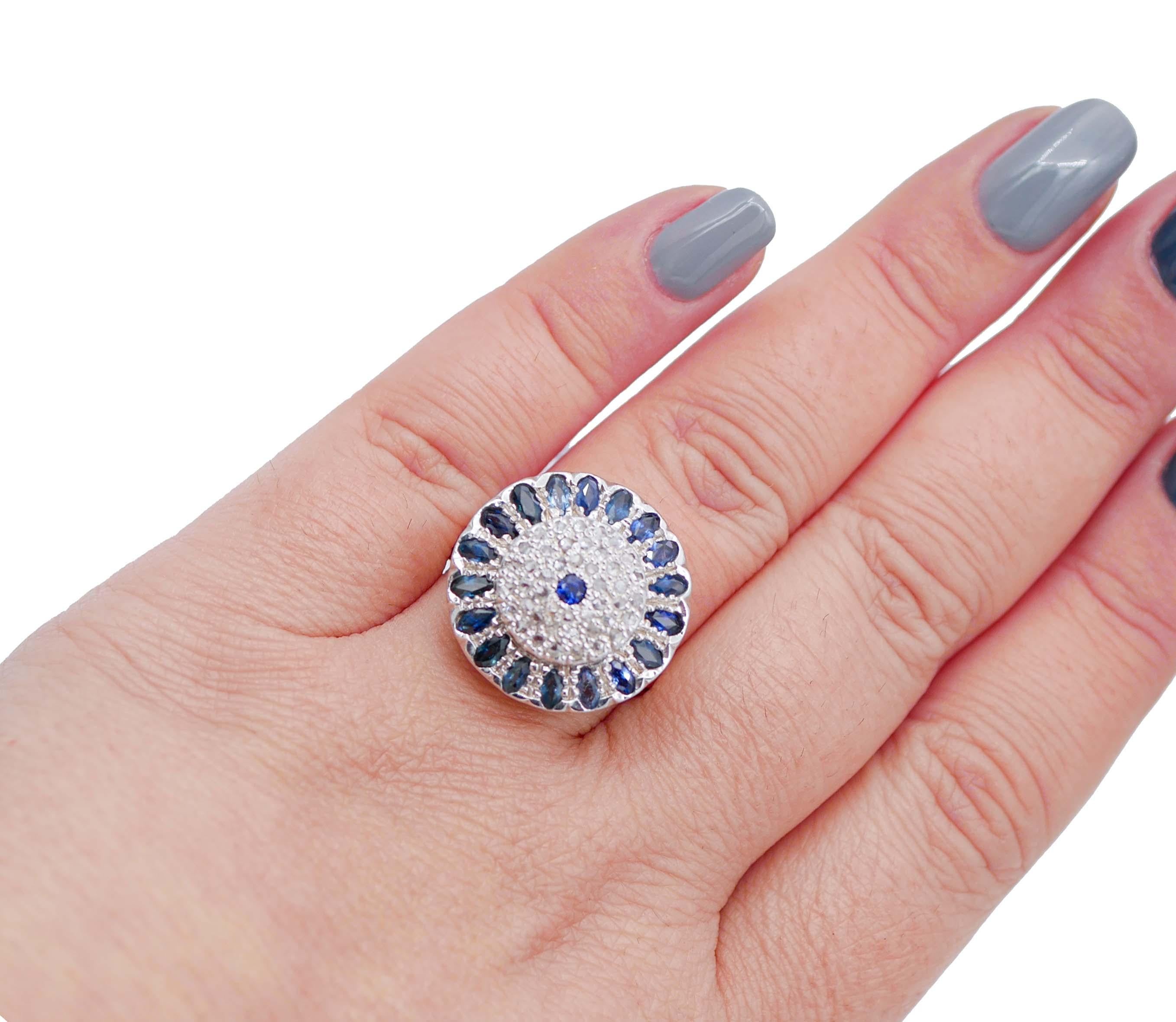 Sapphires, Diamonds, Rose Gold and Silver Ring For Sale at 1stDibs