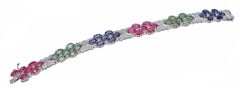 Sapphires, Rubies, Emeralds, Diamonds, 14 Karat White and Rose Gold Bracelet