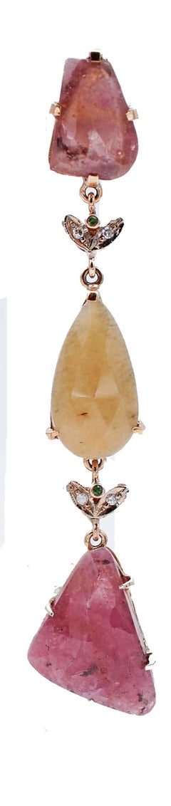 Sapphires, Tsavorite, Diamonds, 9 Karat Rose and White Gold Dangle Earrings