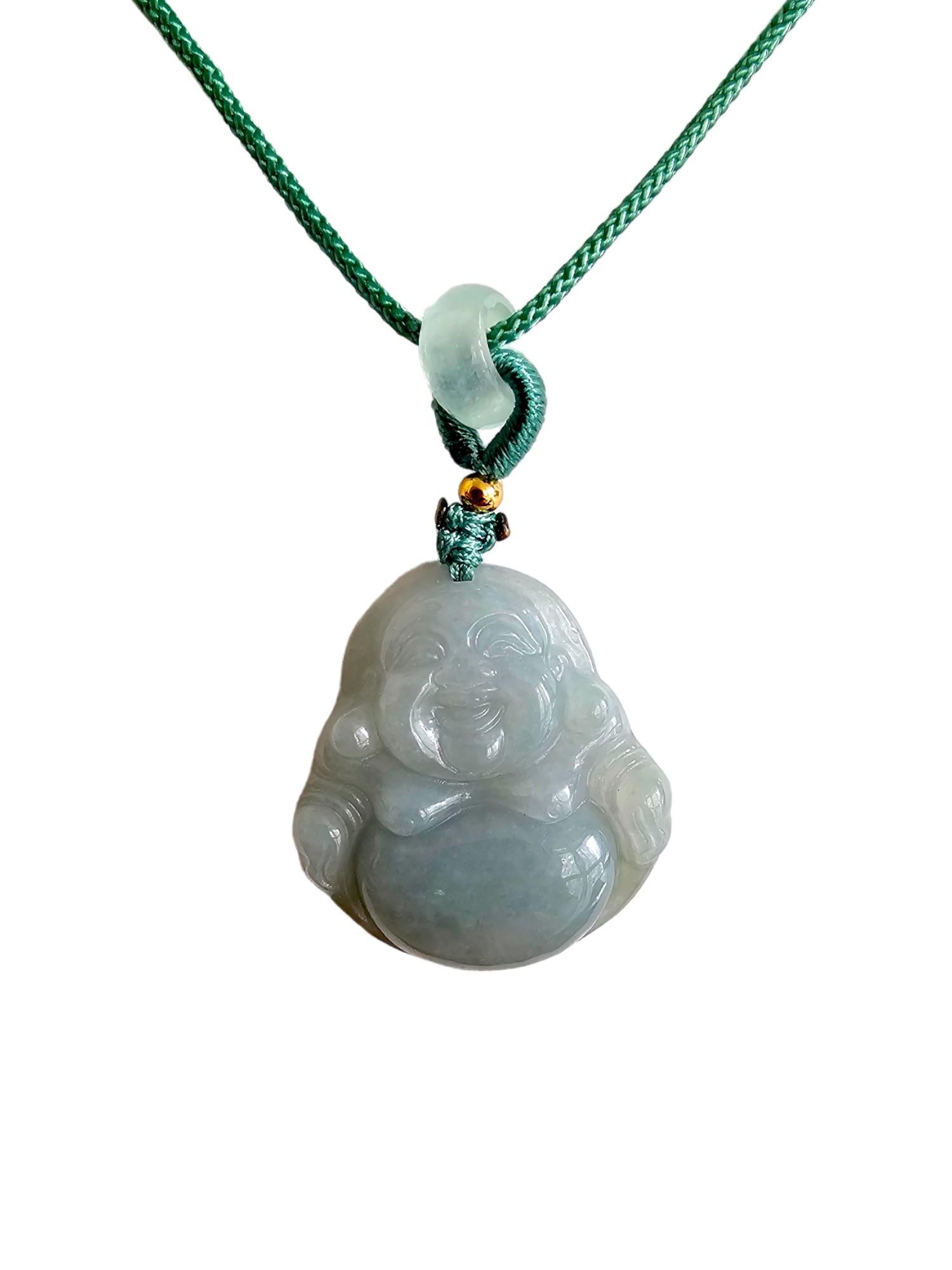 Sapporo Burmese Green A-Jadeite Big Laughing Buddha Pendant Necklace with FYORO String

Using Handpicked high translucency and carved natural Burmese A-Jadeite. We created a Big Laughing Buddha design with inspiration notes from Sapporo, Japan. We