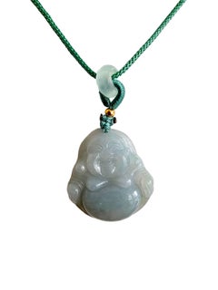 Sapporo Burmese A-Jadeite Big Laughing Buddha Pendant Necklace with FYORO String